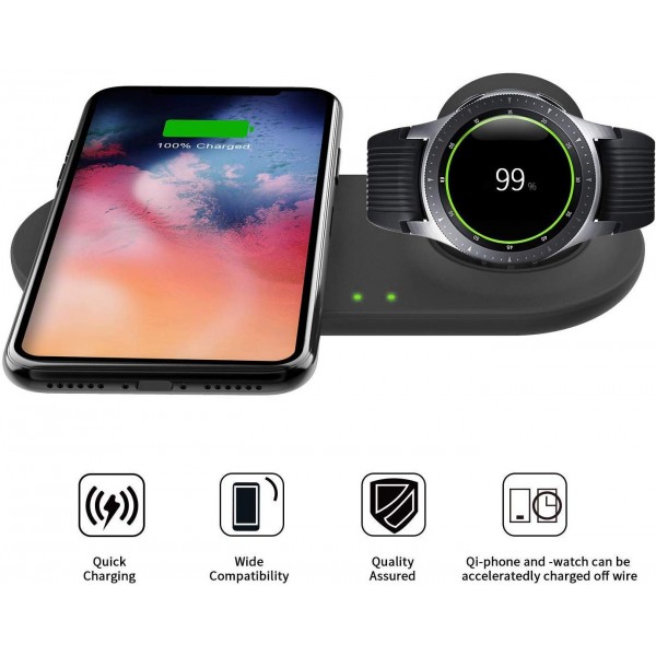 SPGUARD Compatible with Samsung Wireless Charger Duo,Qi-Certified for Qi Enabled Phone,Galaxy Watch 42/46mm,Gear S3/S2/Sport/Active/Active 2,Galaxy Note 10/10 Plus/S10/S10/S9/S8 and More(No Adapter) 